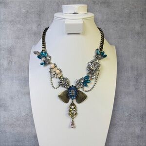 281. Vintage Floral Rhinestone Statement Necklace‎ Multicolor Lariat Y-Shape